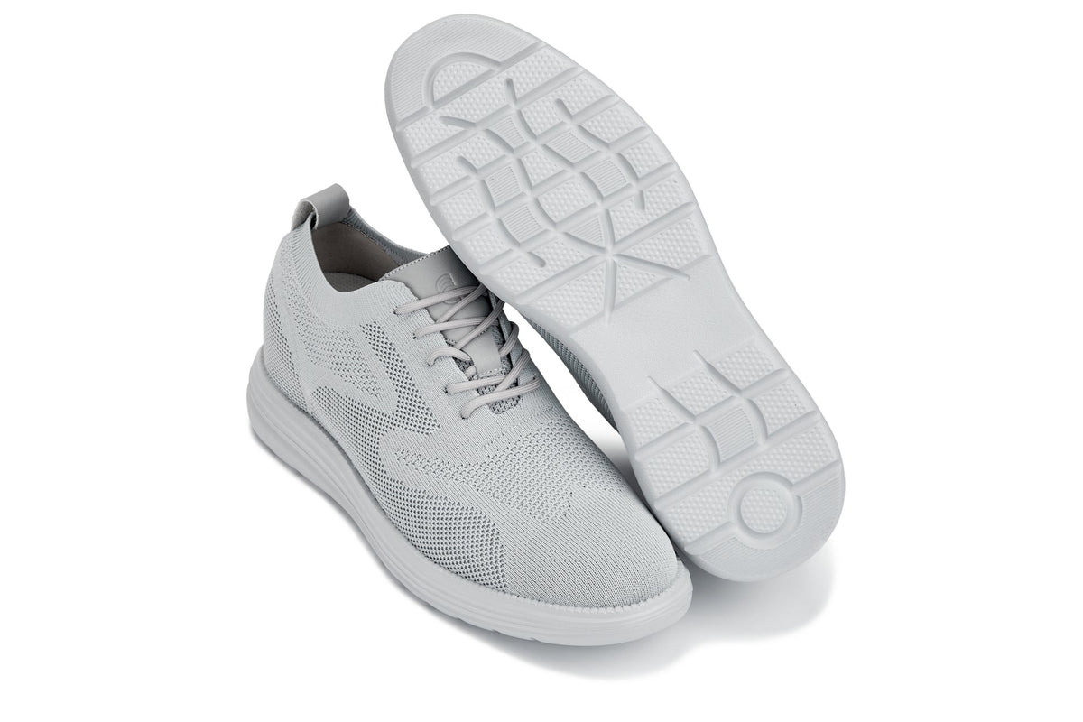Men's CALTO - X2640 - 2.8 Inches Taller (Pewter/Light Grey Sole) - Lace Up Casual Walker - Lightweight - Tigbuls