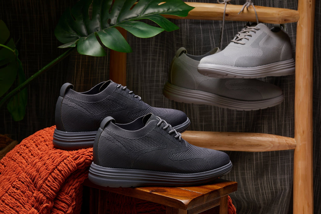 Men's CALTO - X2640 - 2.8 Inches Taller (Pewter/Light Grey Sole) - Lace Up Casual Walker - Lightweight - Tigbuls
