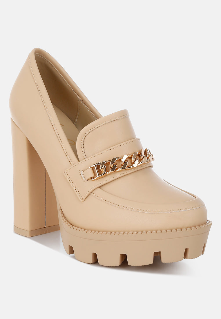 Y2K Chunky High Block Heeled Loafers - Tigbul's Variety Fashion Shop