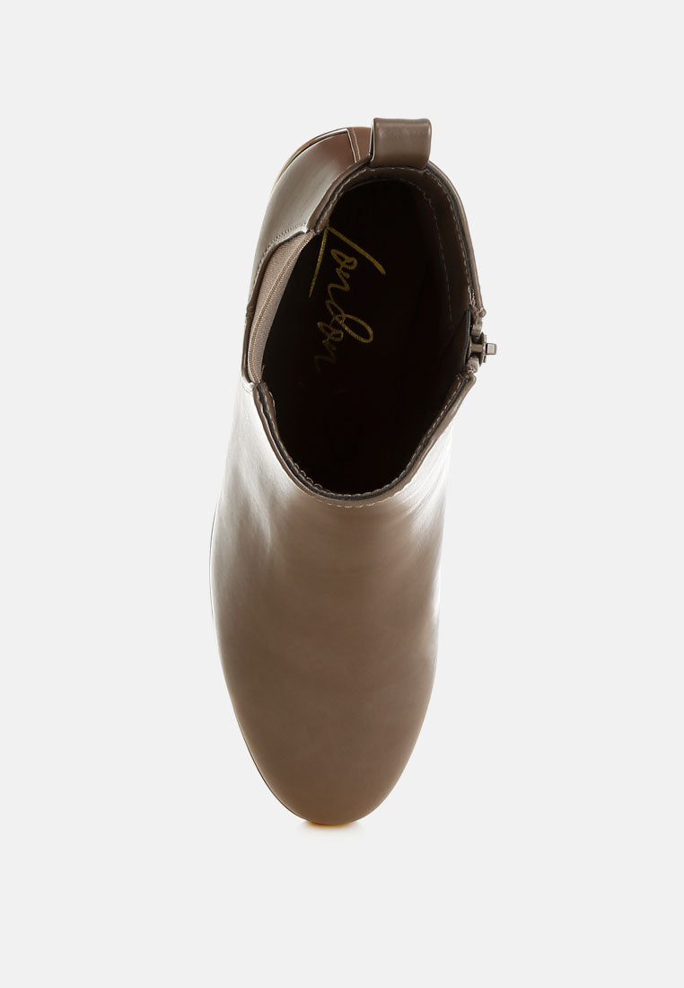 Taupe ankle boots open-top view showing dark interior