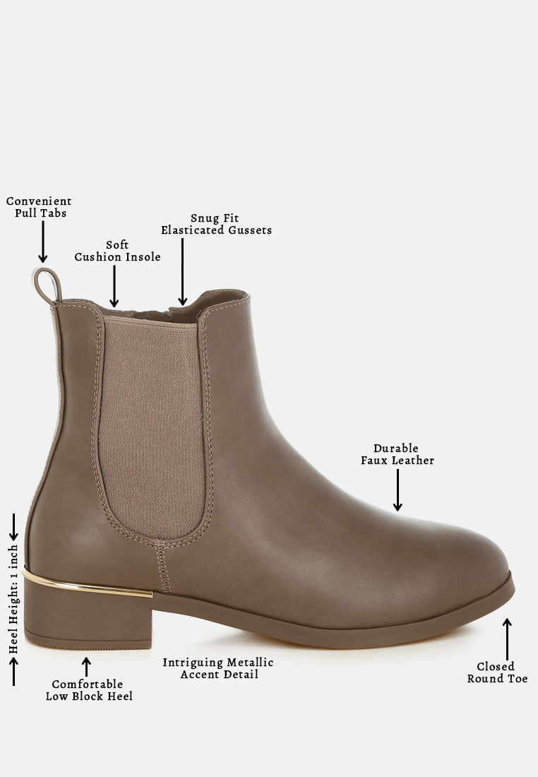 Yacht Winter basic ankle boots in taupe, low block heel Chelsea style with pull tab