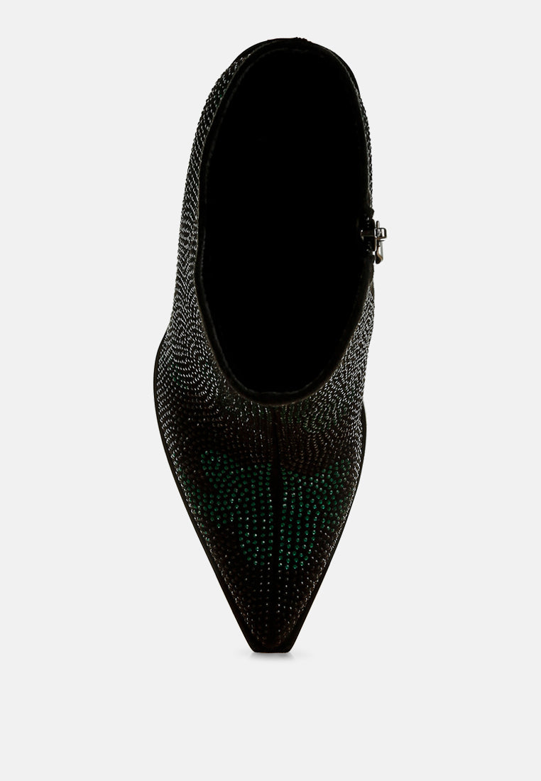 Zarka Rhinestones Embellished Block Heel Boots By RAG