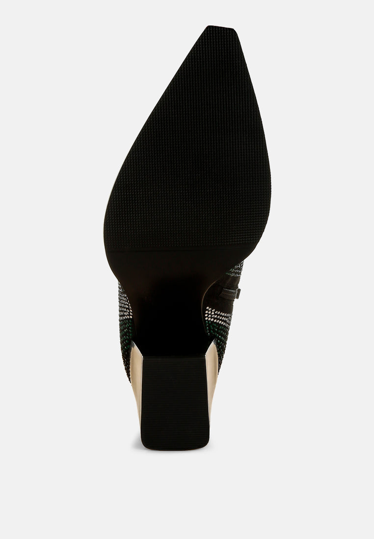 Zarka Rhinestones Embellished Block Heel Boots By RAG