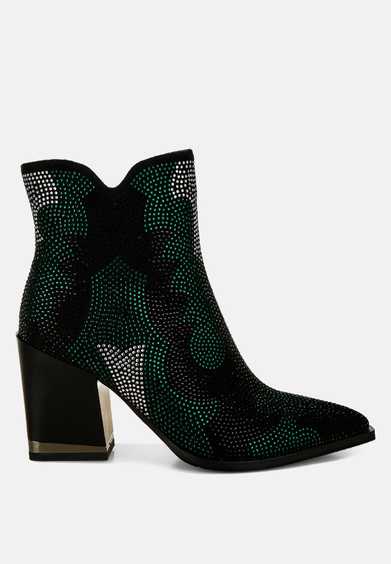Zarka Rhinestones Embellished Block Heel Boots By RAG