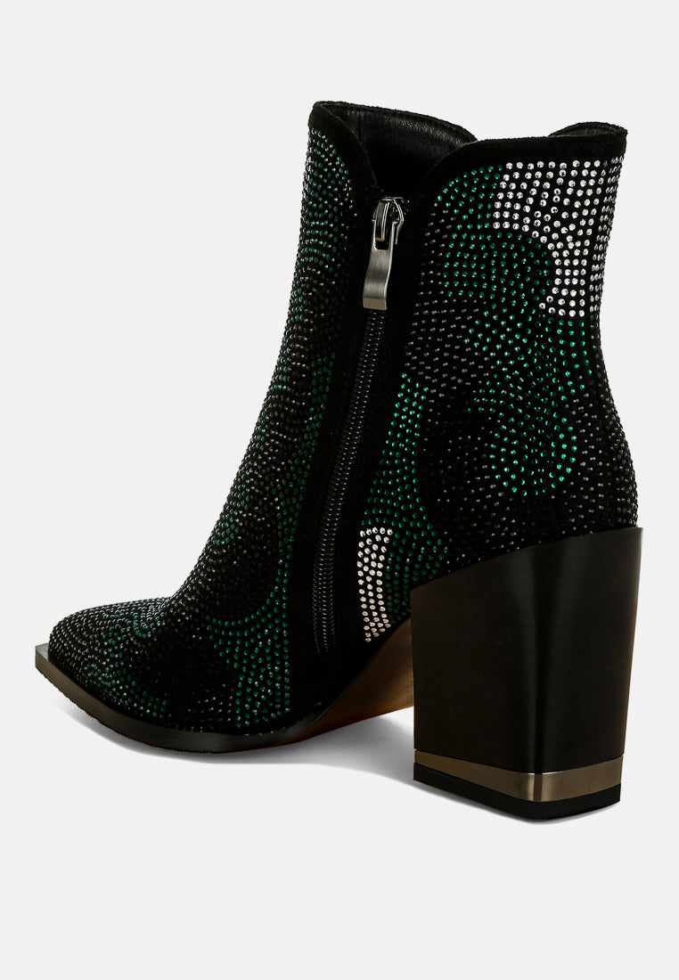 Zarka Rhinestones Embellished Block Heel Boots By RAG