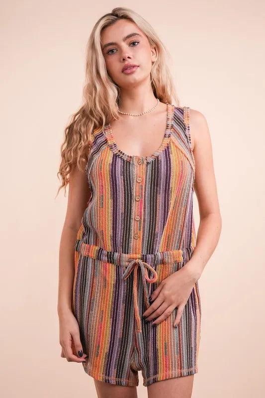 Crochet Multi Color Striped Casual Summer Romper - Tigbul's Variety Fashion Shop