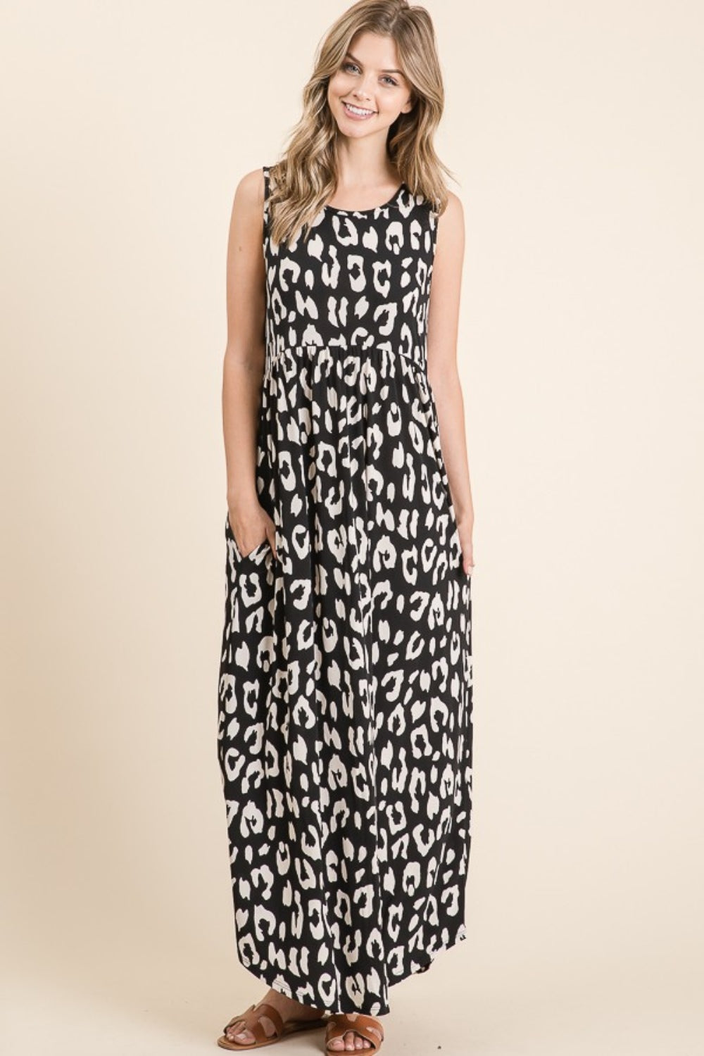 BOMBOM Leopard Maxi Dress with Pockets - Tigbul's Variety Fashion Shop