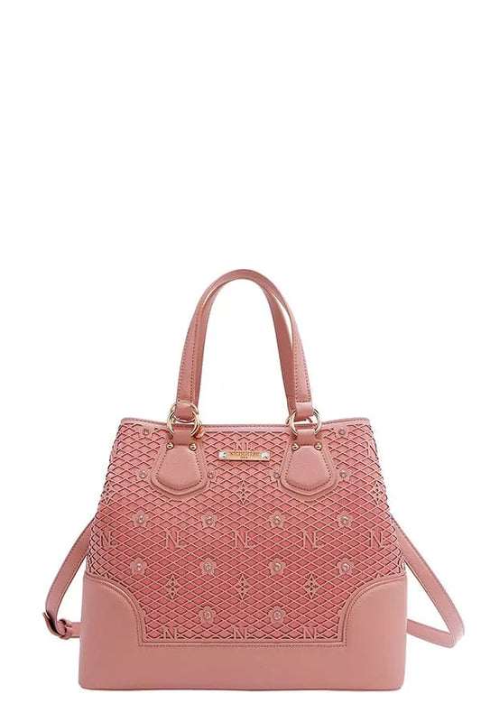 Nicole Lee USA Monogram Pattern Handbag with Rhinestones Decor - Tigbul's Variety Fashion Shop