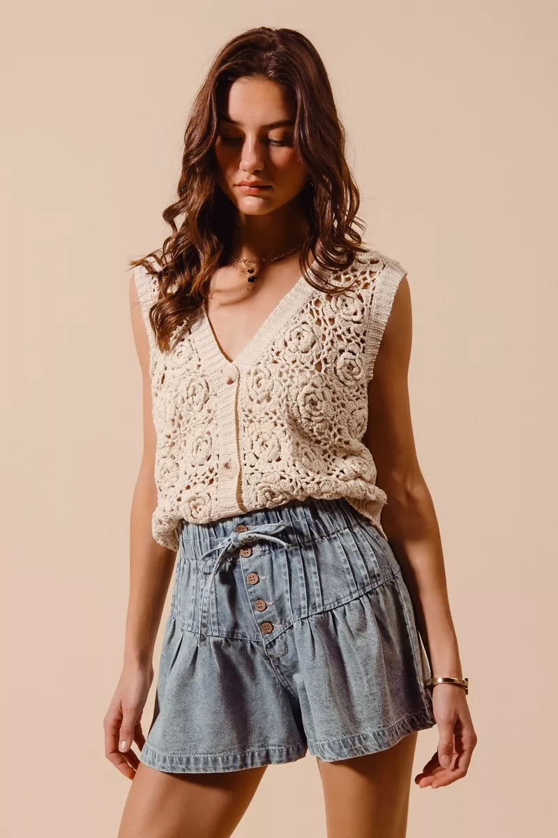 SO ME Flared Denim Shorts with Elasticized Waist - Tigbul's Variety Fashion Shop