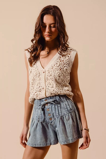SO ME Flared Denim Shorts with Elasticized Waist - Tigbul's Variety Fashion Shop
