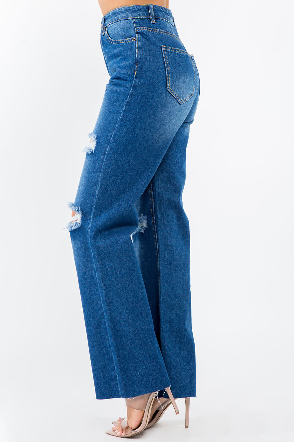 American Bazi High Waist Distressed Wide Leg Jeans - Tigbul's Variety Fashion Shop