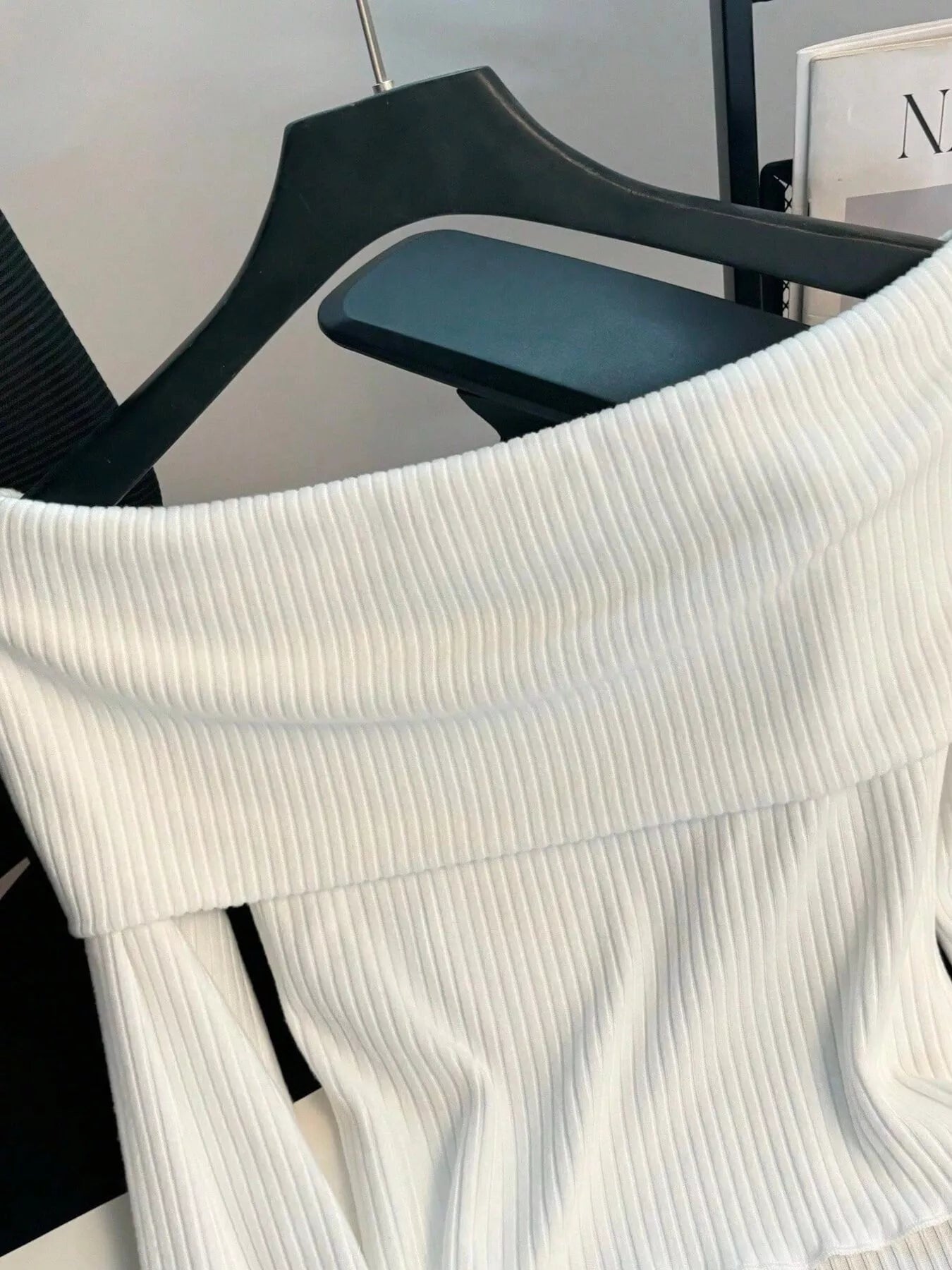 Off-Shoulder Bowknot Ribbed Knit T-Shirt - Tigbul's Variety Fashion Shop