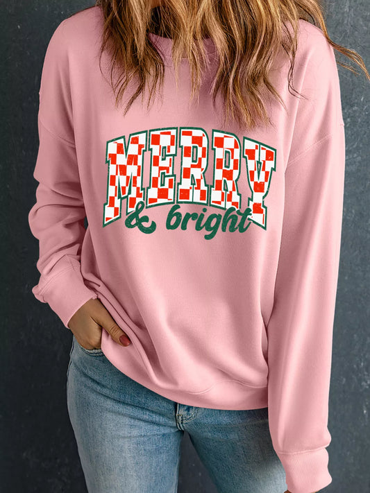 MERRY & Bright Graphic Christmas Long Sleeve Sweatshirt - Tigbul's Variety Fashion Shop