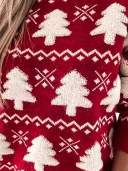 Christmas Tree Pattern Long Sleeve Sweater - Tigbul's Variety Fashion Shop