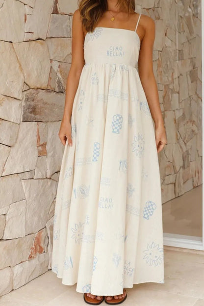 Cutout Back Printed Square Neck Maxi Cami Dress - Tigbul's Variety Fashion Shop