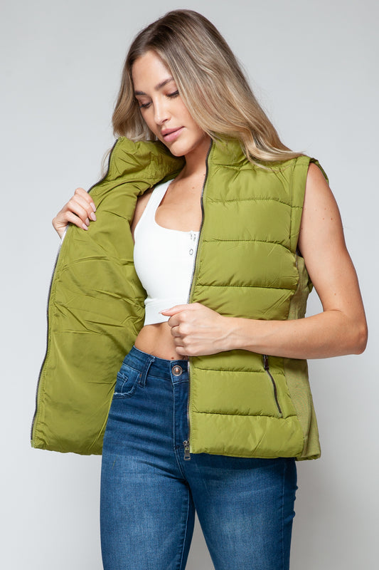 Green Zip Up Turtleneck Vest with Pockets - Tigbul's Variety Fashion Shop