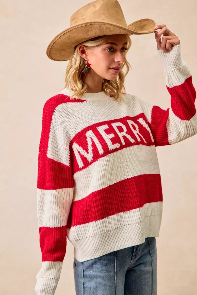 BiBi Christmas Merry Lettering Sweater - Tigbul's Variety Fashion Shop