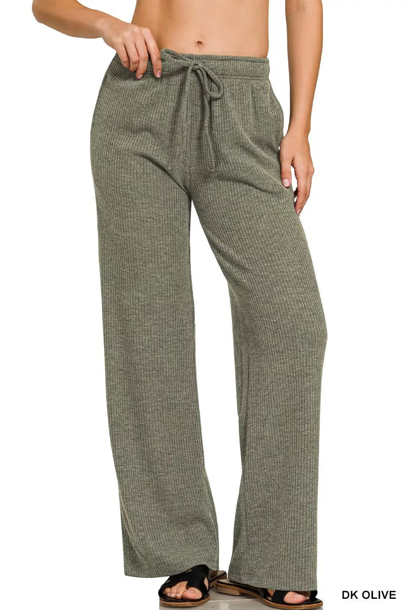 Zenana Ribbed Drawstring Lounge Pants - Tigbul's Variety Fashion Shop