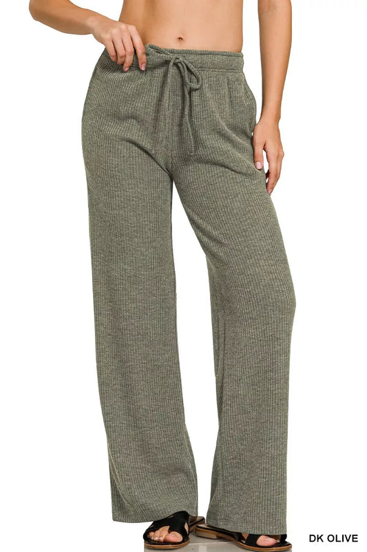 Zenana Ribbed Drawstring Lounge Pants - Tigbul's Variety Fashion Shop