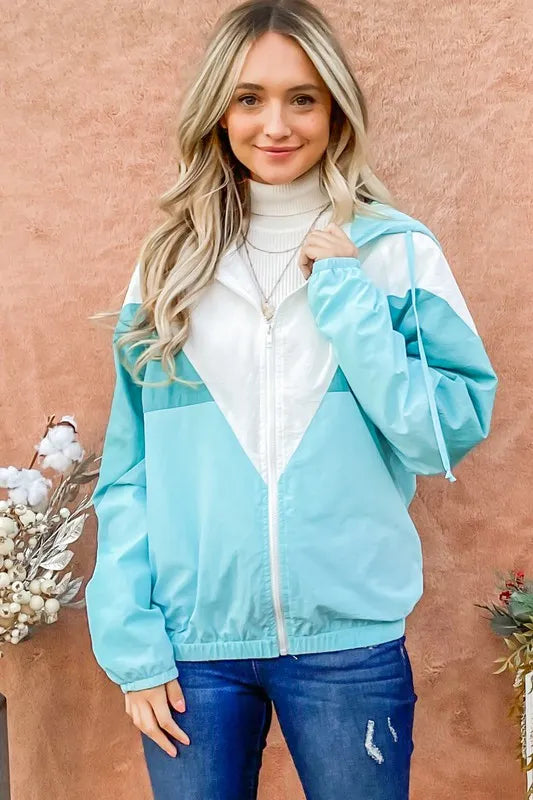 Mint Green Color Block Windbreaker Jacket - Tigbul's Variety Fashion Shop