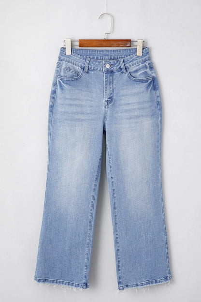 Mineral Wash Raw Hem High Waist Flared Jeans - Tigbul's Variety Fashion Shop