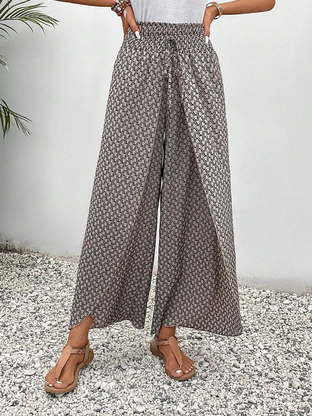 Tied Printed Wide Leg Pants - Tigbul's Variety Fashion Shop
