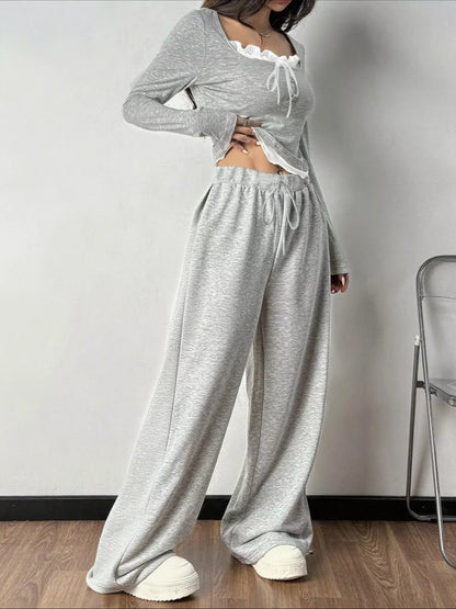 Tied Long Sleeve Top and Pants Set - Tigbul's Variety Fashion Shop