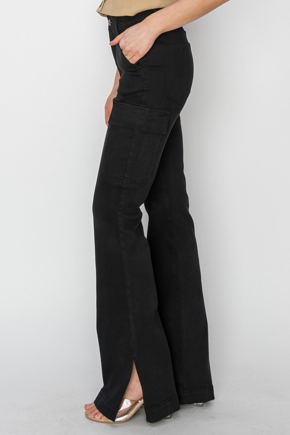 Risen Full Size High Rise Side Slit Cargo Bootcut Jeans - Tigbul's Variety Fashion Shop