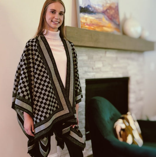 Checker Chic Ruana Scarves Shawls - Tigbul's Variety Fashion Shop