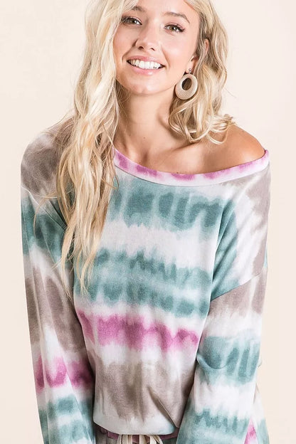 BiBi Tie Dye Print Terry Sweatshirt - Tigbul's Variety Fashion Shop