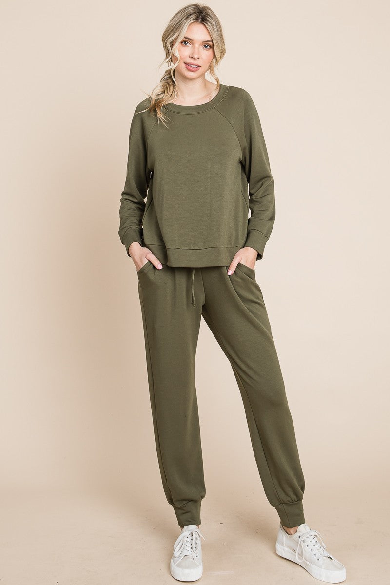 Super Lady Round Neck Raglan Sleeve Top and Pants Lounge Set - Tigbul's Variety Fashion Shop