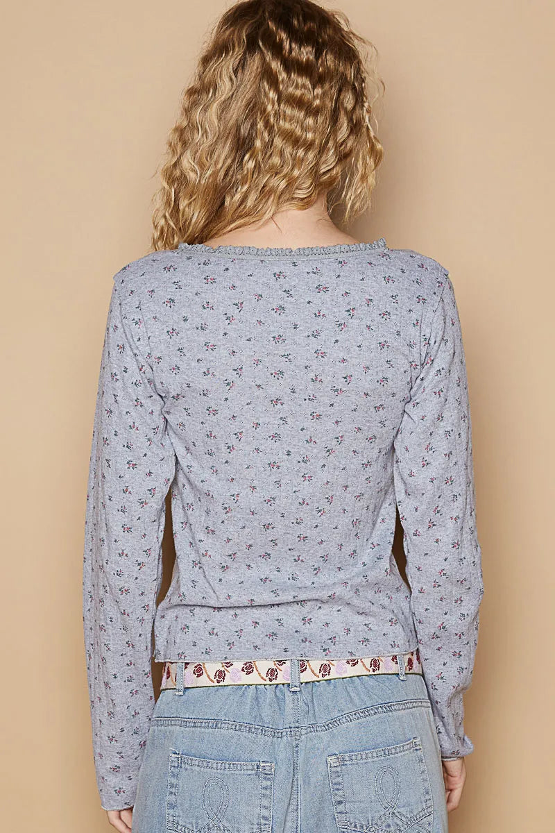 POL Floral V-Neck Long Sleeve T-Shirt - Tigbul's Variety Fashion Shop