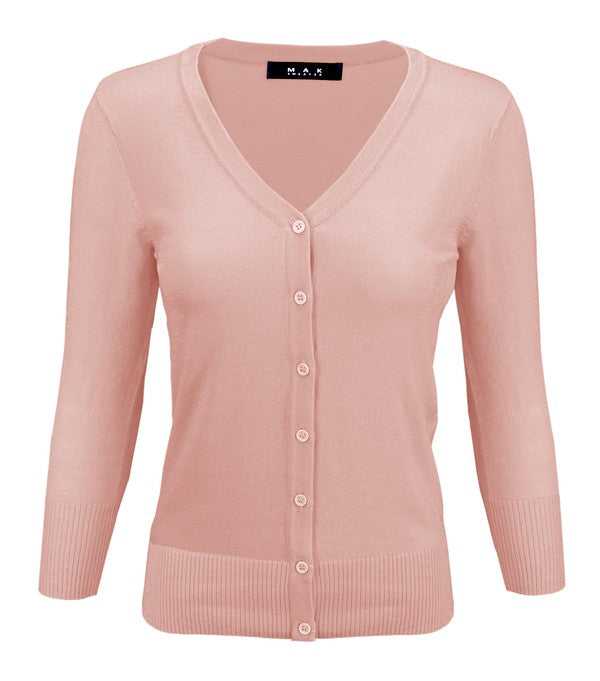 V-Neck Button Down Knit Cardigan Sweater - Tigbul's Variety Fashion Shop