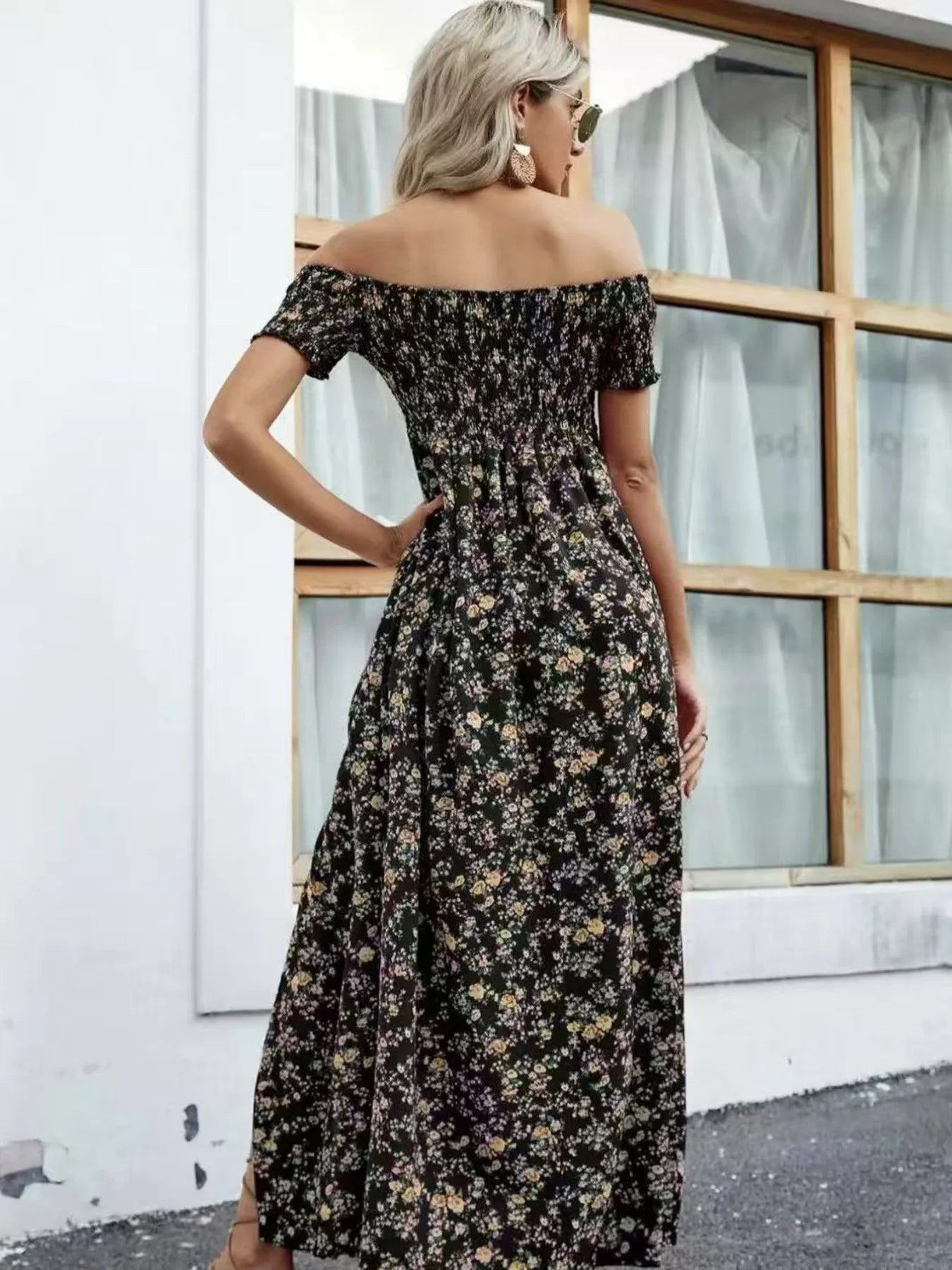 Full Size Slit Off-Shoulder Floral Midi Dress Plus Size - Tigbul's Variety Fashion Shop