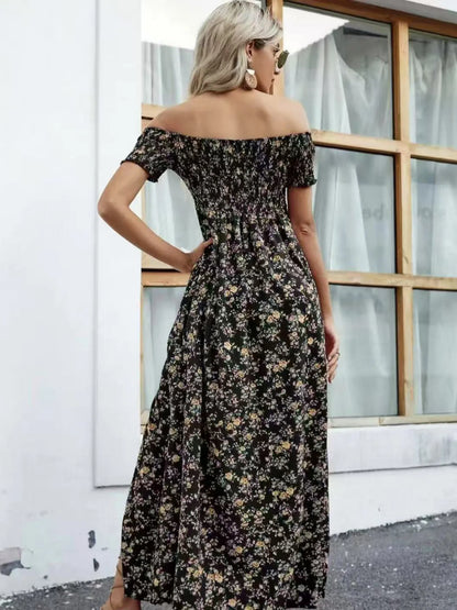 Full Size Slit Off-Shoulder Floral Midi Dress Plus Size - Tigbul's Variety Fashion Shop