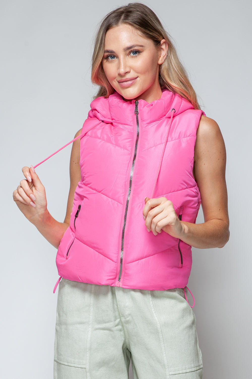 Snobbish Zip Up Quilted Hooded Vest - Tigbul's Variety Fashion Shop