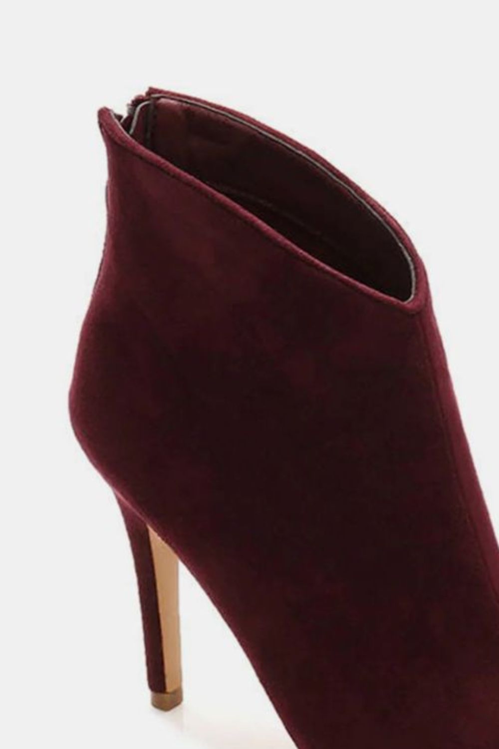 Burgundy Suede Stiletto Ankle Booties with Back Zippers - Tigbul's Variety Fashion Shop