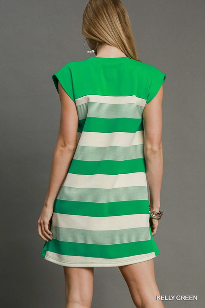 Umgee French Terry Side Slit Striped Mini Dress - Tigbul's Variety Fashion Shop
