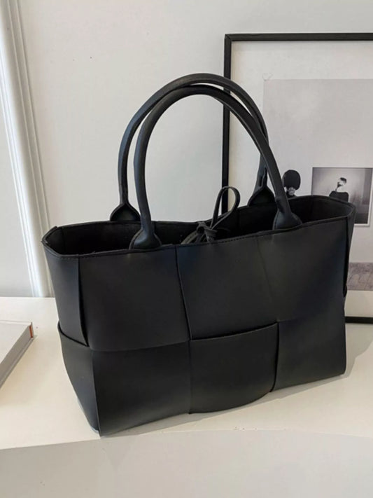 Woven Faux Leather Tote Bag - Tigbul's Variety Fashion Shop