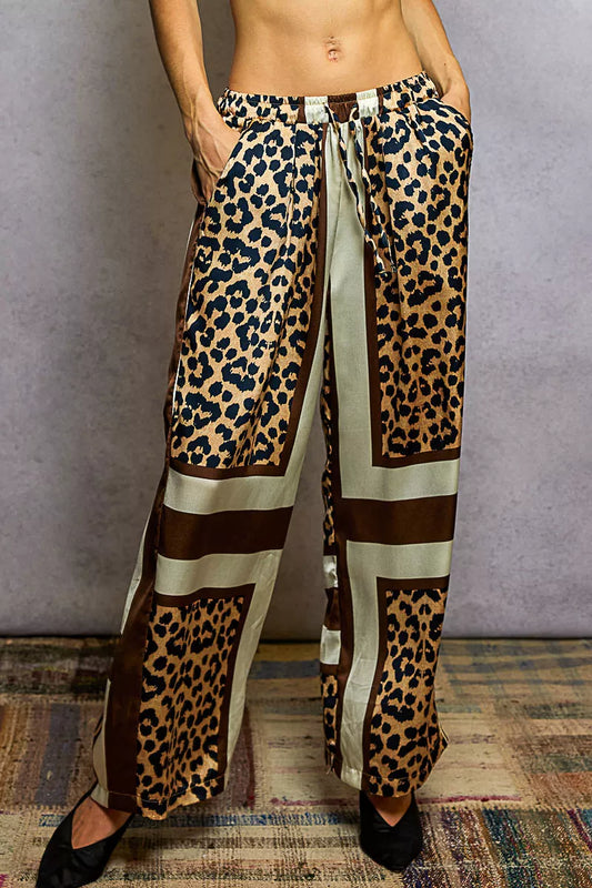 POL Leopard Printed Woven Wide Leg Drawstring Pants - Tigbul's Variety Fashion Shop