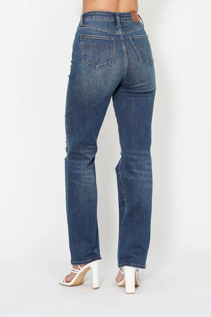 Judy Blue Full Size Hw Ripped Knee Dad Jeans Plus Size - Tigbul's Variety Fashion Shop