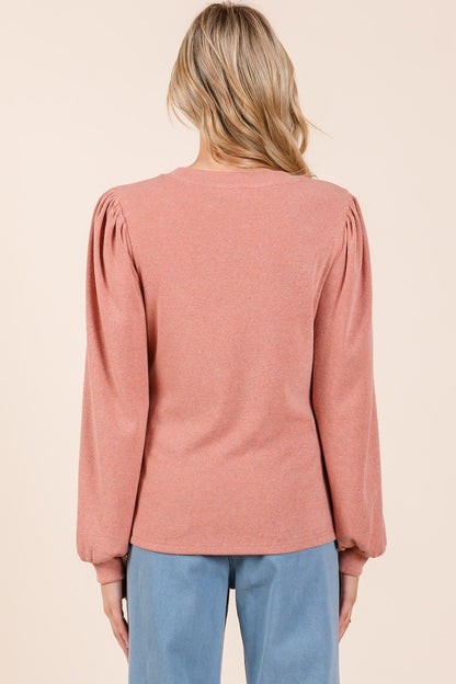 Round Neck Long Sleeve Rib Knit Top - Tigbul's Variety Fashion Shop