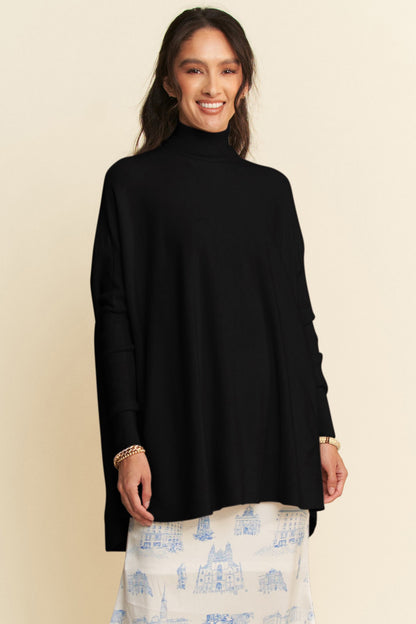 Davi & Dani High-Low Turtleneck Long Sleeve Knit Top - Tigbul's Variety Fashion Shop