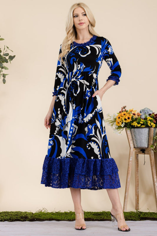 Celeste Full Size Paisley Print Lace Ruffled Midi Dress - Tigbul's Variety Fashion Shop