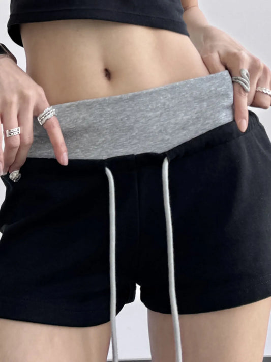Drawstring Shorts with Contrast Waistband - Tigbul's Variety Fashion Shop