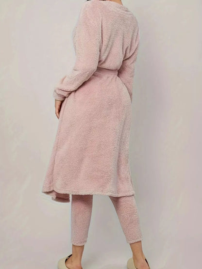 Fuzzy Tank Long Sleeve Cardigan and Pants 3-Piece Lounge Set - Tigbul's Variety Fashion Shop