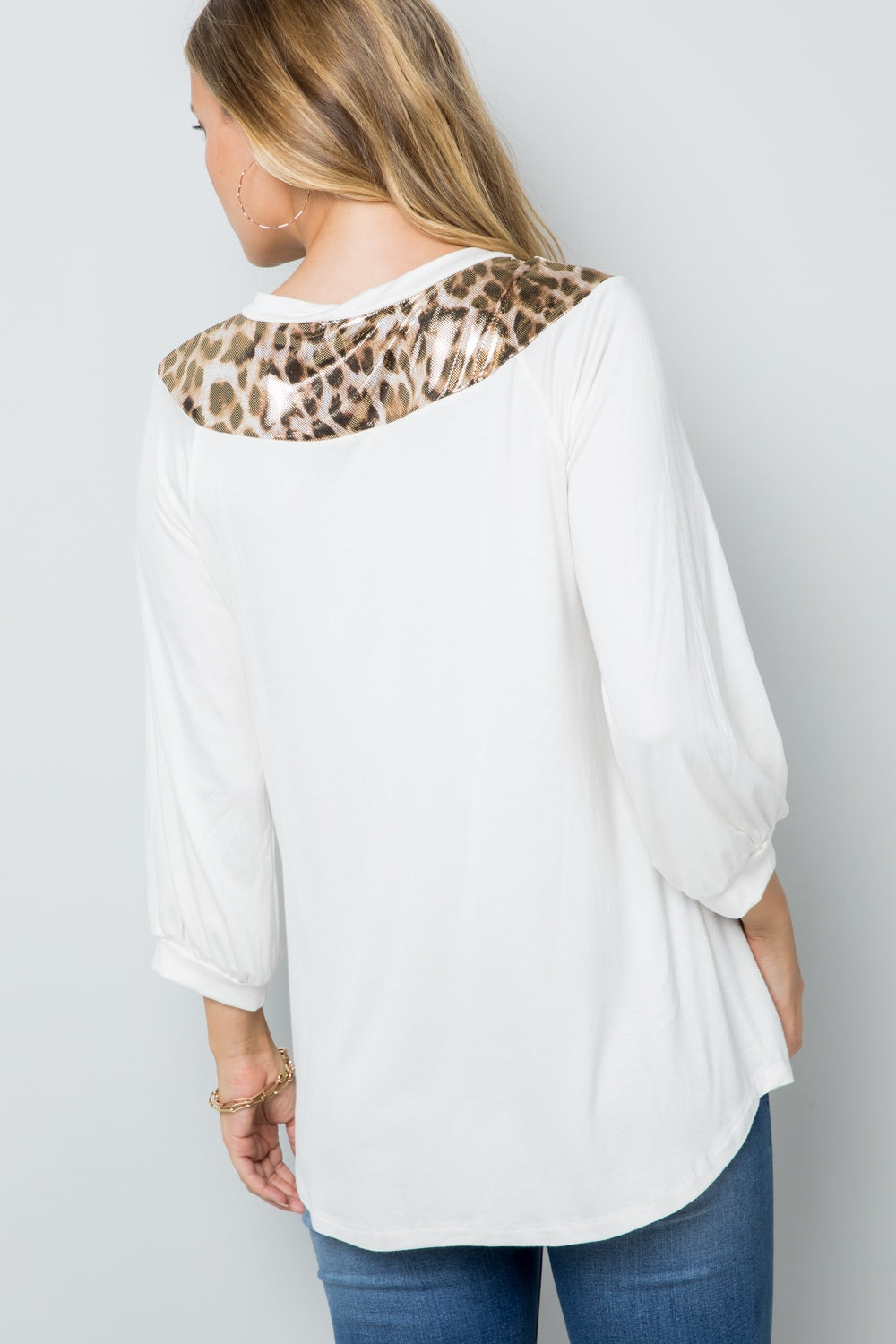 Celeste Full Size Leopard Contrast Balloon Sleeve Top - Tigbul's Variety Fashion Shop