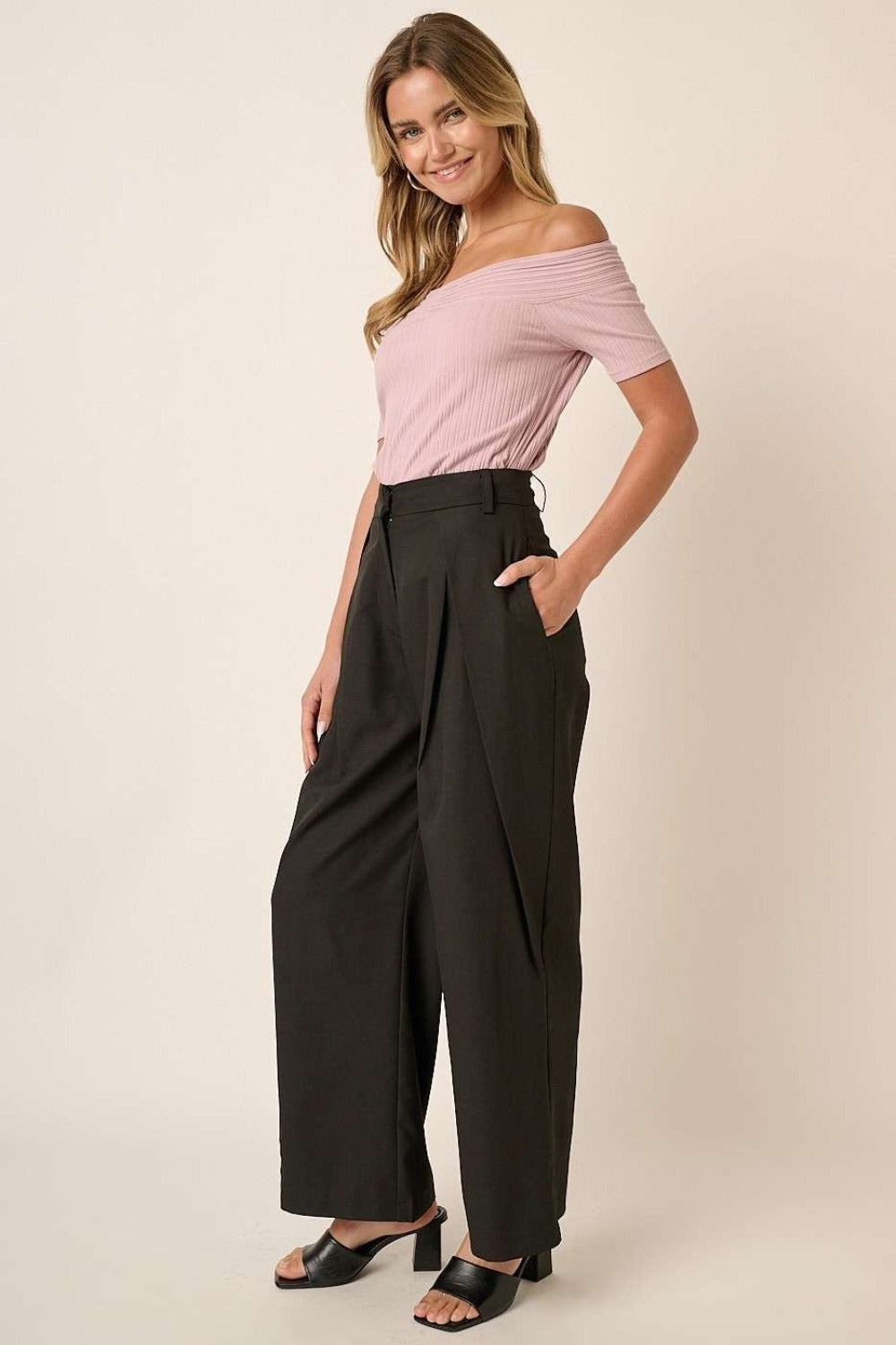 Mittoshop Deep Pleated High Waisted Wide Leg Pants - Tigbul's Variety Fashion Shop