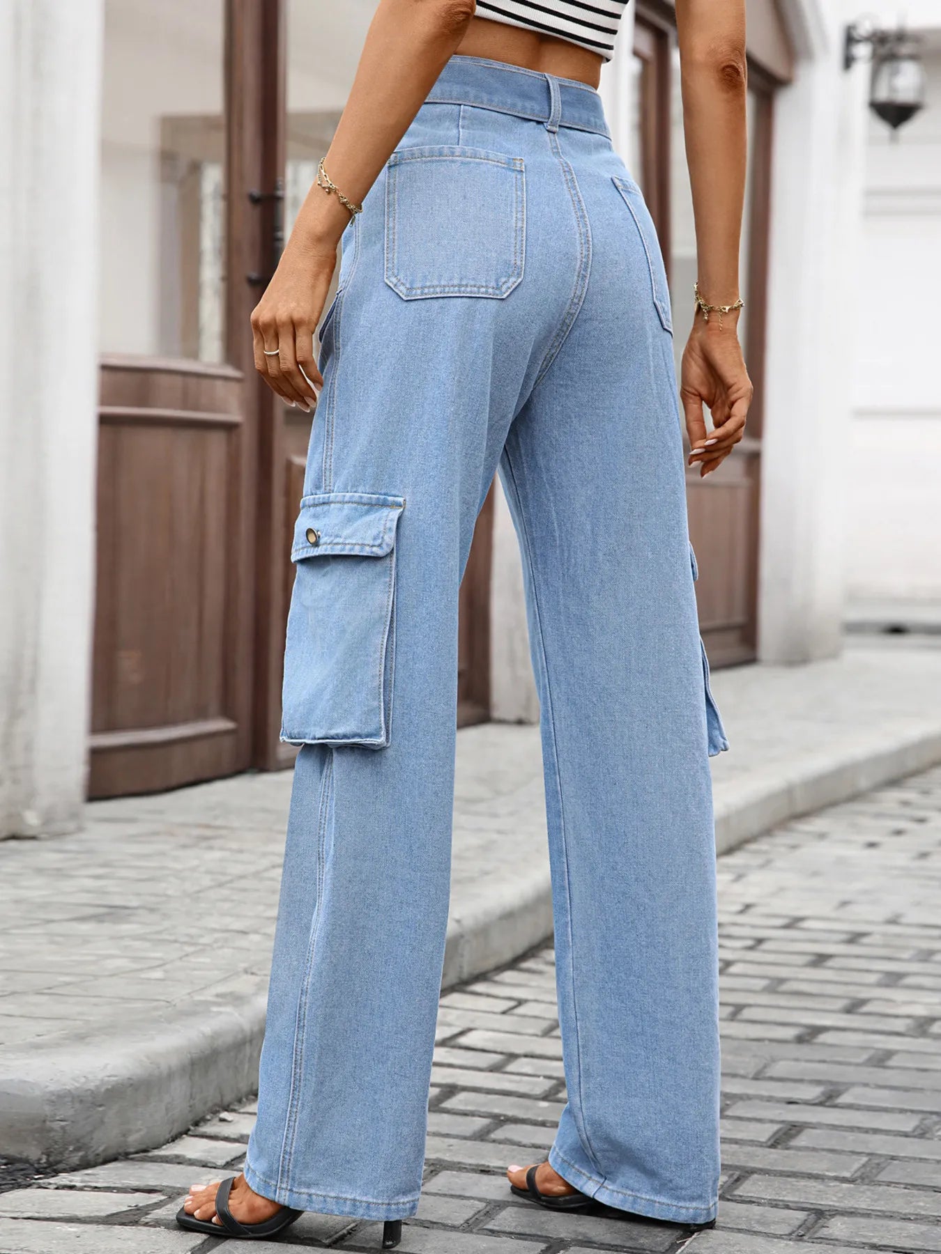 High-Waisted Multi-Pocket Cargo Jeans - Tigbul's Variety Fashion Shop