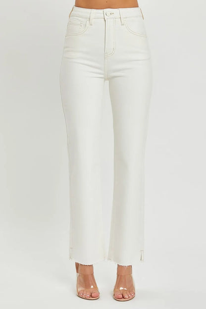 RISEN Plus Size High Rise Cream Color Tummy Control Straight Jeans - Tigbul's Variety Fashion Shop